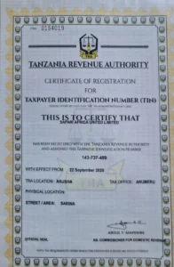 Safari Africa United Limited - Taxpayer identification number