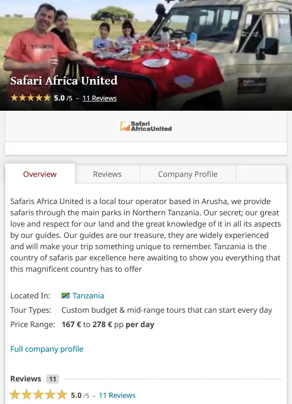 Reviews of Safaris Africa United on SafariBookings