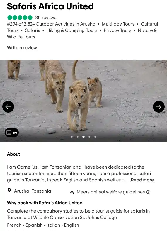 Reviews of Safaris Africa United on TripAdvisor
